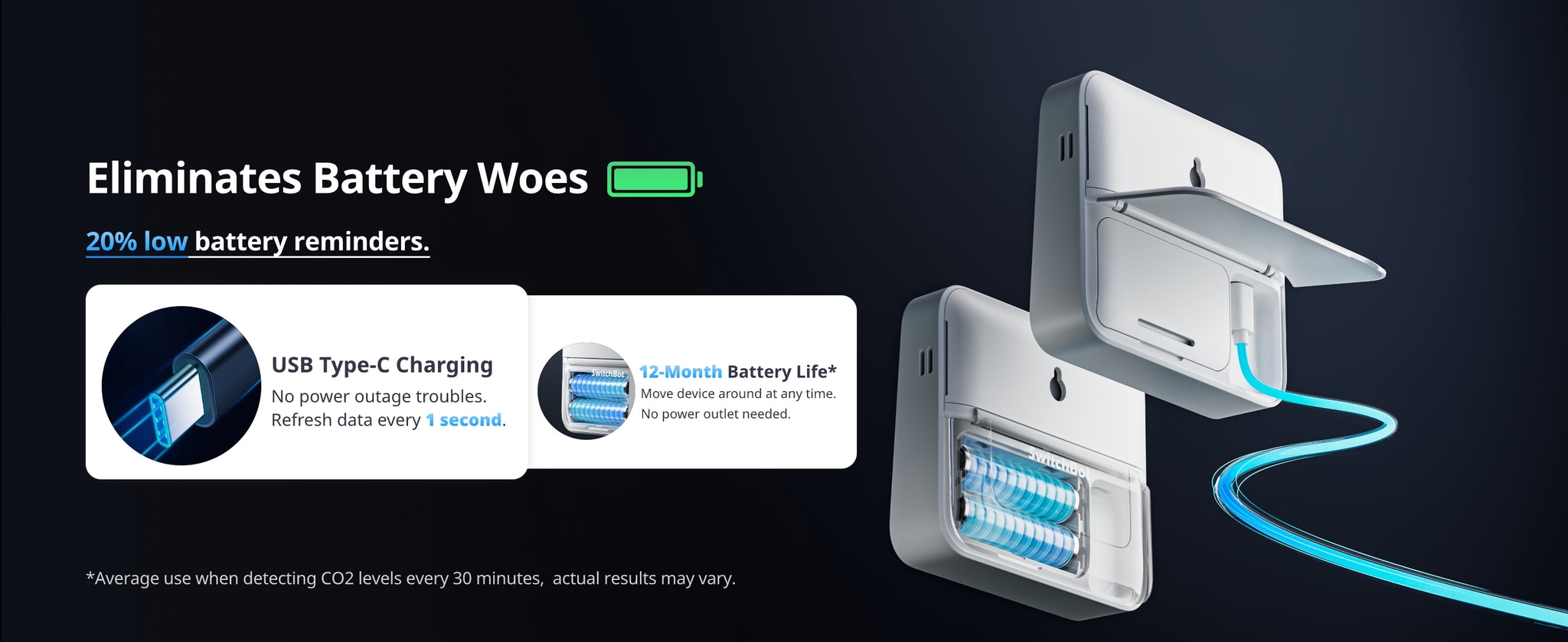 大螢幕溫溼度感測器 Meter Pro CO2 支援Type-C充電，消除電池問題