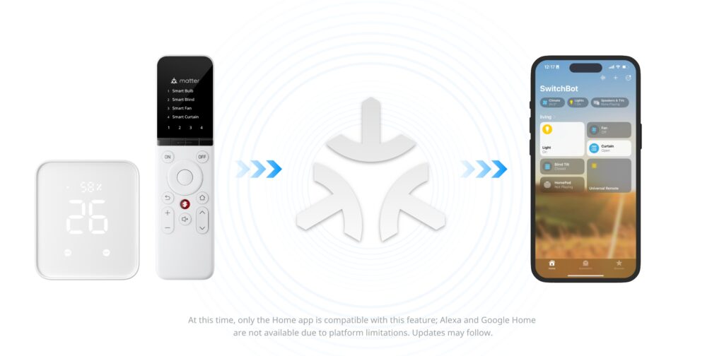 Universal Remote萬用遙控器除了SwitchBot產品外，Matter旗下的其他智慧家庭品牌也可以遠端控制